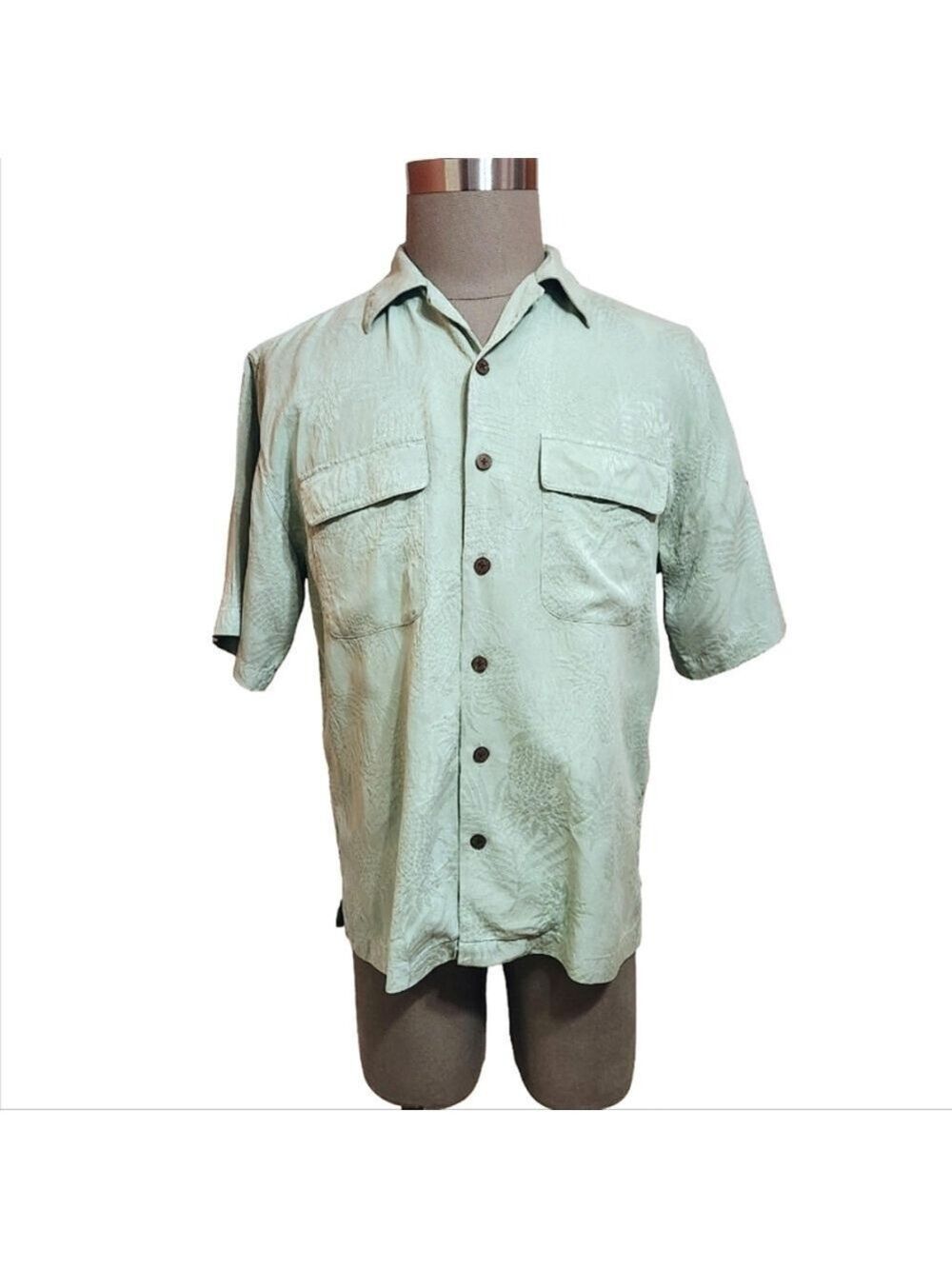 Reyn Spooner Green Silk Jacquard Mens Hawaiian Shirt Small